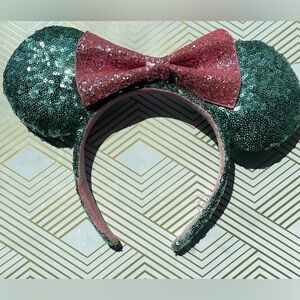 Mint green Disney ear headband pink bow